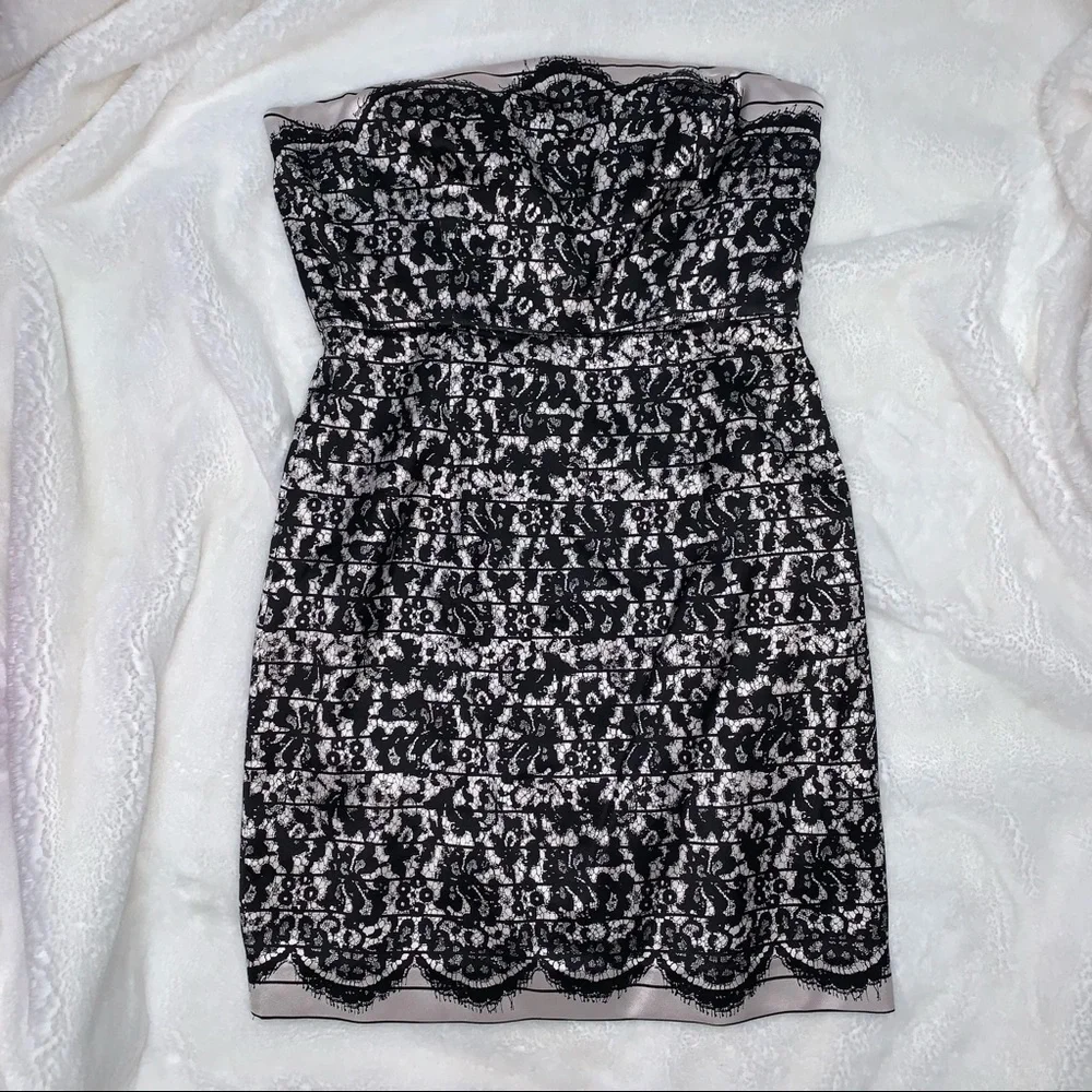 NWOT Tibi Black & Ivory Floral Silk Blend Strapless Dress SZ 8 w/ Measur… - Picture 5 of 16